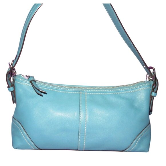 Coach 2007 Blue Leather Hampton Demi Baguette Satchel Bag - Picture 2 of 11